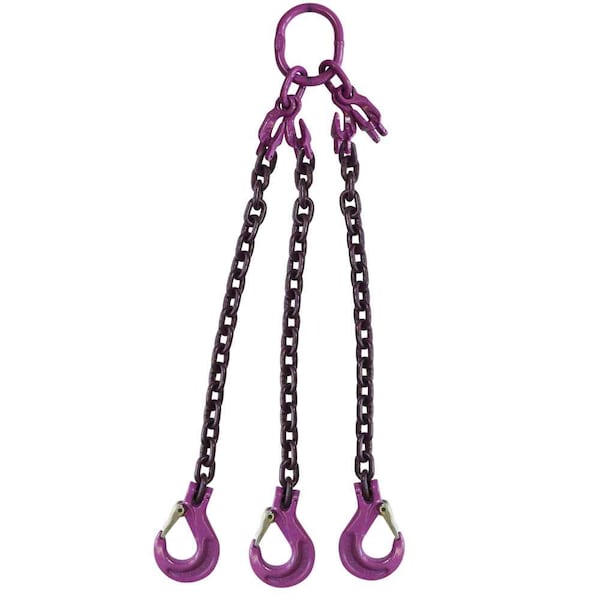 9/32" x 10' - Adjustable 3 Leg Chain Sling w/ Sling Hooks - Grade 100